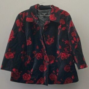 Talbots Black Velvet Blazer with Red Floral Design